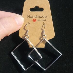 Zinc Alloy Square Loop Earrings 2.5 In Long,  1.5  In Pendant